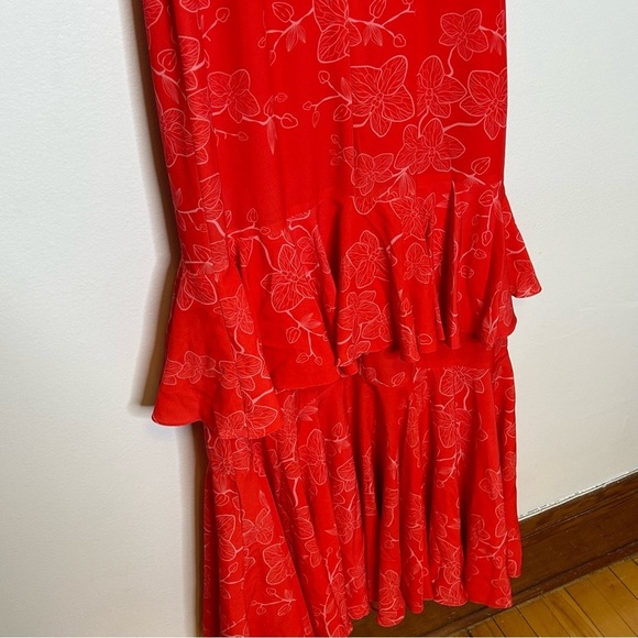 No Pise La Grama Sz 8 Luna Bonita Red Ruffle Orchid Floral Print Maxi Dress - Picture 8 of 13